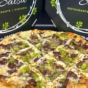 Tradicionais: 56.Filé C/ Brócolis - Pizza Grande (Ingredientes: Brócolis, Catupiry, Filé Mignon, Molho Artesanal, Mussarela, Orégano)
