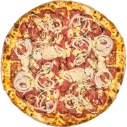Carnes: Calabresa Acebolada - Pizza Pequena (Ingredientes: Mussarela, Calabresa fatiada, Cebola, Orégano)