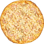 Carnes: Lombo com Abacaxi - Pizza Pequena (Ingredientes: Molho, Mussarela, Lombo fatiado, Abacaxi picado)