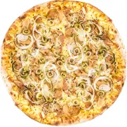 Carnes: Atum com Cebola - Pizza Pequena (Ingredientes: Molho, Mussarela, Atum sólido, Cebola, Azeitona verde)