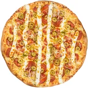 Carnes: Peperoni c/ Cream Cheese - Pizza Pequena (Ingredientes: Molho, Muçarela, Pepperoni, Cream Cheese, Azeitona verde)