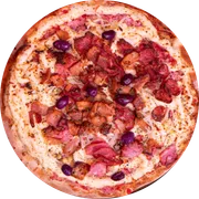 Salgadas: Portuguesa II com Catupiry - Pizza Grande - Salgada (Ingredientes: Calabresa, Cebola, Catupiry, Bacon, Ervilha, Ovos, Presunto Picado)