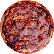 Doces: Flambada - Pizza Grande - Doce (Ingredientes: Catupiry, Banana, Canela, Chocolate Branco, Leite Condensado, Cereja)