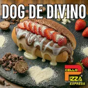 Hot Dog Doce: Dog de Divino - Hot Dog Doce (Ingredientes: Leite Condensado, Leite Ninho, Morango, Nutella, Pão Hot Dog)
