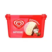 Sorvetes Kibon: SORVETE NAPOLITANO KIBON 1,5 LITROS - O Sorvete Kibon Cremosíssimo Napolitano de 1,5 litros é um clássico que combina os sabores de morango, baunilha e chocolate. Ele é reconhecido por sua textura aveludada, sendo uma opção prática para sobremesas em família.