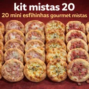 Combos mini: Kit mistas 20 - 20 mini esfihinhas gourmet mistas. Padrão: Carne, calabresa, catufrango, queijo e pizza, 4 de cada. Outras combinações mandar na observação ou pelo whatsapp.