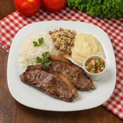 Pratos Individuais: Picanha Grelhada - Executivo (Ingredientes: Arroz Branco, Farofa Simples, Molho - Vinagrete, Purê de Batata)