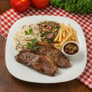 Pratos Individuais: Picanha Especial - Executivo (Ingredientes: Arroz à Piamontese, Batata Frita, Feijão Tropeiro, Molho - Madeira)