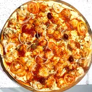 Gourmet: Cap. Salazar - Pizza Grande (Ingredientes: Molho de Tomate Artesanal, Frango a Milanesa, Queijo Mussarela, Tomate, Cebolas, Azeitonas, Orégano)