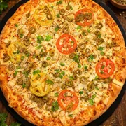 Tradicionais: INSTAVERDE - Pizza Grande (Ingredientes: Molho de Tomate, Mussarela, Pimentão, Cebola, Tomate, Palmito, Azeitona, Orégano)