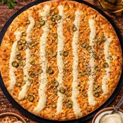 Tradicionais: FRANGO.CATUPIRY.COM - Pizza Grande (Ingredientes: Molho de Tomate, Frango Suculento, Catupiry, Azeitona, Orégano)