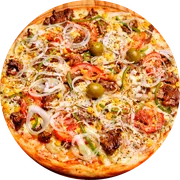 Premium: Carne de Sol - Pizza Grande (Ingredientes: Azeitona, carne, Cebola, Molho, Mussarela, Orégano, Pimentão, Tomate)
