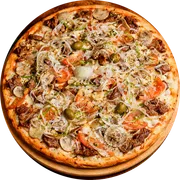 Premium: Picanha - Pizza Grande (Ingredientes: Azeitona, Cebola, Milho, Molho, Mussarela, Orégano, picanha, Pimentão, Tomate)