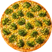 SELEÇÃO DO PONTO: Brócolis com Milho - Pizza Grande (Ingredientes: brócolis, Milho, Molho de Tomate, Mussarela, Orégano, Requeijão Cremoso)
