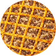 Especiais: Carne com Cheddar - Pizza Grande (Ingredientes: Cheddar, iscas de carne, Molho de Tomate, Mussarela, Orégano)
