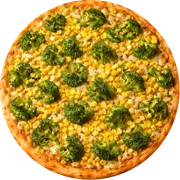 SELEÇÃO DO PONTO: Brócolis com Milho - Pizza Grande (Ingredientes: brócolis, Milho, Molho de Tomate, Mussarela, Orégano, Requeijão Cremoso)