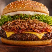 Mozer Burger: COSTELA GRILL (Somente o sanduíche) - 1.0 (1 CARNE) (Ingredientes: Alface, Bacon, Carne de 180g, Costela Desfiada, Molho Grill, Pão com Gergelim, Queijo Prato)