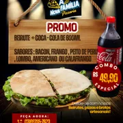 Promoçao da Semana: Beirutes + coca-cola 600 - beirute de frango, frango desfiado, mussarela, preseunto ,alface, molho especial da casa