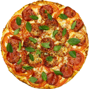 Tradicionais: Margueroni - Pizza Grande (Ingredientes: Manjericão, Mussarela, Orégano, Pepperoni, Tomate)