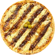 Tradicionais: Frango BBQ 2.0 - Pizza Trem (Ingredientes: Molho de Tomate Fresco, Frango, Requeijão, Mozarela, Molho Barbecue, Orégano)