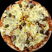 Premium: Carijó 2 - Pizza Grande (Ingredientes: Molho de Tomate Artesanal, Peito de Frango Desfiado, Milho Doce, Bacon Crocante, Mussarela Derretida, Azeitonas Sem Caroço)
