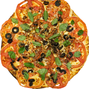 Tradicionais: Marguerita - Pizza Grande (Ingredientes: Azeitona Preta, Manjericão, Molho de Tomate, Mussarela, Orégano, Rodelas de Tomate)