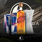 Kit Whisky c/6 Red Bull: Combo Red Label 1L c/6 Red Bull + Gelo)