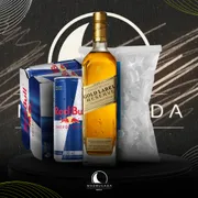 Kit Whisky c/6 Red Bull: Combo Gold Label 1L c/6 Red Bull + Gelo 3kg)