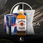 Kit Whisky c/6 Red Bull: Combo Jim Beam Borboun c/Red Bull + Gelo)