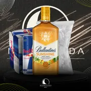 Kit Whisky c/6 Red Bull: Combo Ballantines Sunshine c/Red Bull + Gelo)