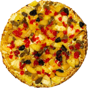 Doces: Califórnia - Pizza Grande (Ingredientes: Abacaxi, Base Muçarela, Cereja, Figo, Pêssego)