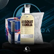 Kit Vodka c/6 Red Bull: Combo Absolut Baunilha c/6 Red Bull + Gelo)