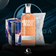 Kit Vodka c/6 Red Bull: Combo Absolut Pessego c/6 Red Bull + Gelo)