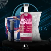 Kit Vodka c/6 Red Bull: Combo Absolut Raspberry c/6 Red Bull + Gelo)