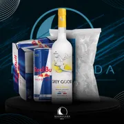 Kit Vodka c/6 Red Bull: Combo Grey Goose Citron 750ml c/6 Red Bull + Gelo3kg)
