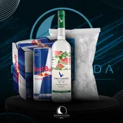 Kit Vodka c/6 Red Bull: Combo Grey Goose Melancia 750ml c/6 Red Bull + Gelo3kg)