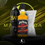Kit Whisky: Combo Jim Beam Fire 1L c/Baly + Gelo 3kg)