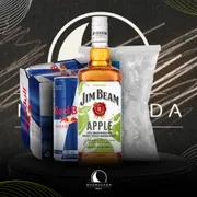 Kit Whisky c/6 Red Bull: Combo Jim Beam Apple c/6 Red Bull + Gelo 3kg)
