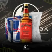 Kit Whisky c/6 Red Bull: Combo Jack Daniel´s Fire 1L c/6 Red Bull + Gelo)