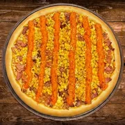 Sabores Tradicionais: Bacon Com Cheddar - Pizza Gigante (Ingredientes: Bacon , Cheddar, Milho, Mussarela, Molho de Tomate, Orégano)