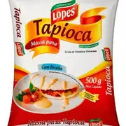 Sem Glúten: Tapioca 500g Alimentos Lopes - Feita a partir da goma de mandioca, destaca-se por ser natural, ter baixo teor de sódio, zero gordura e não precisar de óleo no preparo, sendo uma alternativa versátil para recheios doces ou salgados