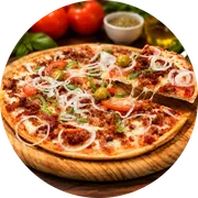 Especiais: Bacon - Pizza Grande (Ingredientes: Azeitona, Bacon, Cebola, Molho, Mussarela, Orégano, Tomate)