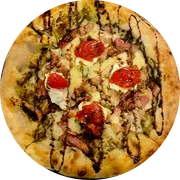 Pizzas Autorais: Verde Nero - Pizza Grande (Ingredientes: Bacon, Creme de Ricota, molho pesto, Mussarela, Tomate Fitado, Redução balsâmica)