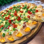 Tradicionais: 59- Arretada - Pizza Grande (Ingredientes: Carne Seca, Cebolinha, Mussarela, Pimenta Biquinho, Queijo Coalho)