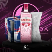 Kit Gin com Red Bull: Combo Gordons Pink c/6 Red Bull + Gelo)