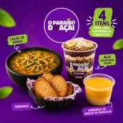 Caldos: COMBO - Caldo de Kenga + Torradas + Tradicional de 300ML + Sobremesa - Combo de 500ML de Caldo de Kenga + Deliciosas Torradas + Copo de açai tradicional com banana, leite condensado, leite em pó e granola + Sobremesa de Mousse de Cupuaçu, Morango ou Maracuja. OBS: Mande o sabor da sobremesa que você quer no chat da loja, caso não defina um sabor, será enviado um sabor definido pela propria loja.