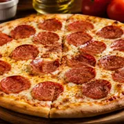 Premium: 40-Peperoni - Pizza Grande (Ingredientes: Molho de Tomate, Pepperoni, Cream Cheese, Mussarela, Tomate, Cebola, Azeitona, Orégano)