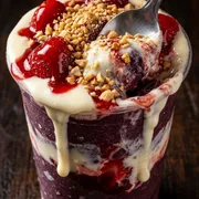 Mr. Açaí: Trufadão de Ninho C/ Morango em Caldas 480ML - Açaí artesanal com doses generosas de creme de ninho cremoso, amendoim crocante e bastante morango em caldas.