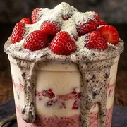Mr. Açaí: Trufadão de Cookies (Morango ao leite) 480ml - Morango ao leite artesanal, generosas camadas de creme de Cookies, leite em pó e uma fruta fresca de sua escolha.