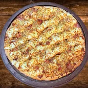 Sabores Especiais: Palmito Cremoso - Pizza Gigante (Ingredientes: Bacon e Orégano., Catupiry, Mussarela, Palmito, Molho de Tomate)